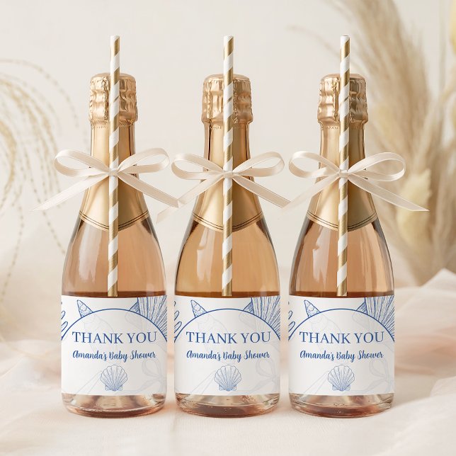Modern Under The Sea You Soon Blue Boy Baby Shower Sparkling Wine Label (Creator Uploaded)