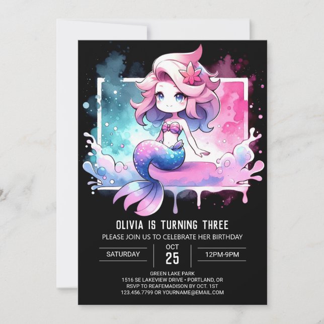 Modern Underwater Mermaid Birthday Invitation (Front)