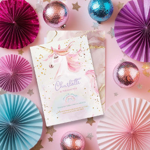 Modern Unicorn and Rainbow Pastel Birthday Invitation