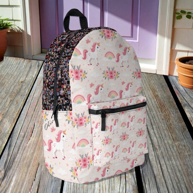 Modern Unicorn Backpack, dreamy rainbows / Name Printed Backpack (Girly Unicorns Backpack / School Bag)