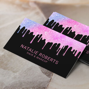 Modern Unicorn Glitter Drips Beauty Salon Business Card