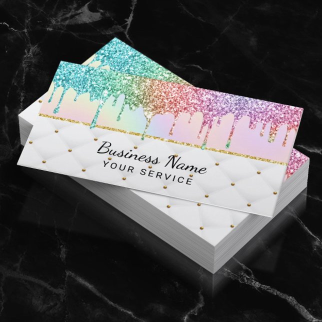 Modern Unicorn Glitter Drips Pastel Holography Lux Business Card (Creator Uploaded)