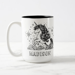Modern Unicorn Kids Personalised Colouring Two-Tone Coffee Mug