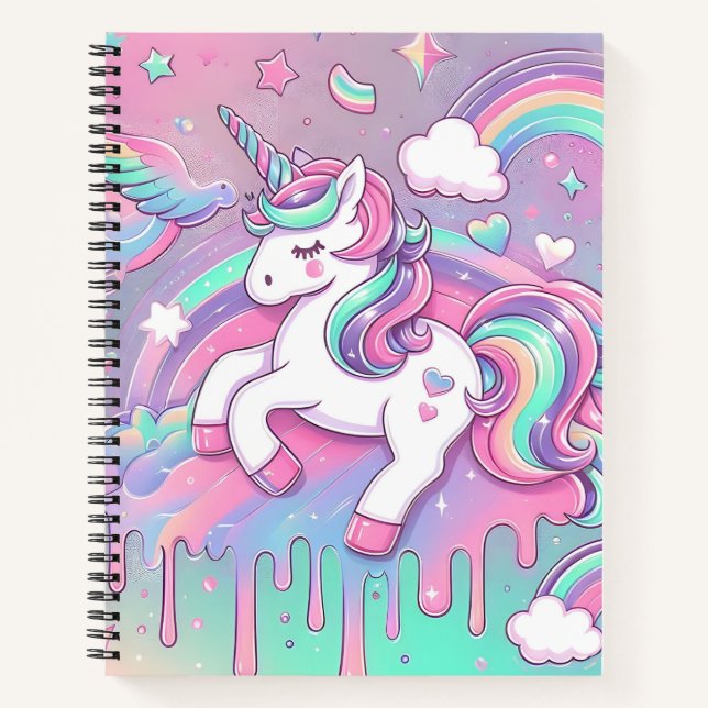 Modern Unicorn Pink Gold Stars Notebook (Front)