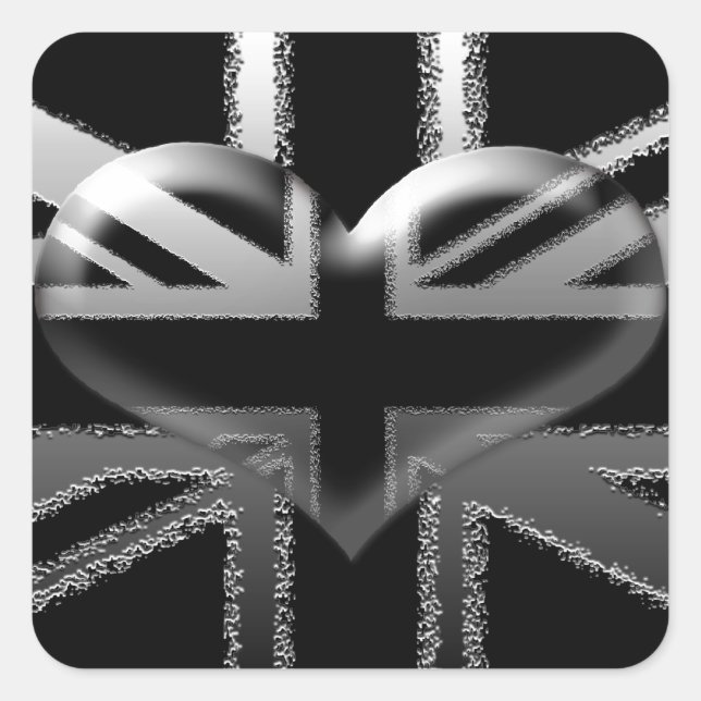 Modern Union Jack Flag and Heart Square Sticker (Front)