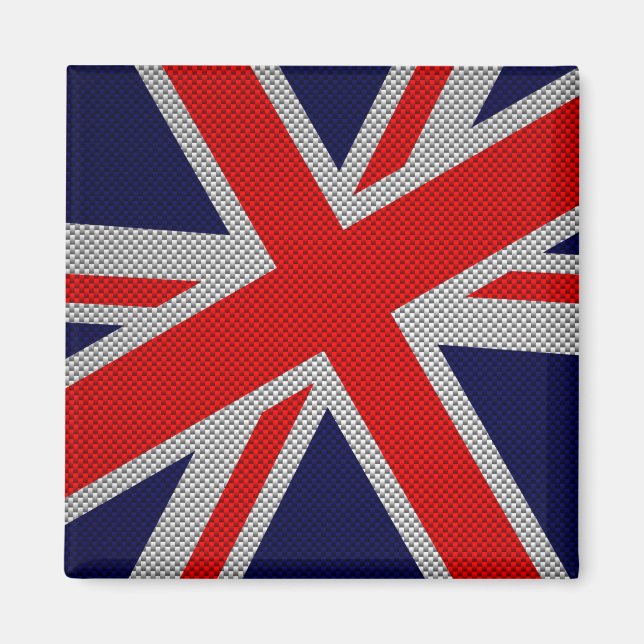 Modern Union Jack on Carbon Fiber Style Print Magnet (Front)