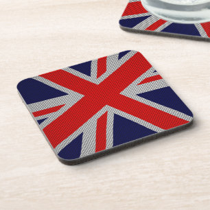 Modern Union Jack on Carbon Fibre Style Print Coaster