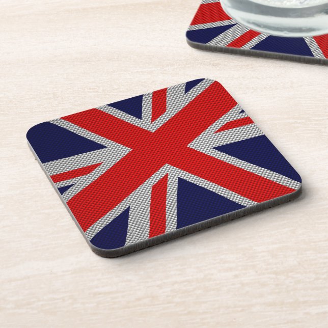 Modern Union Jack on Carbon Fibre Style Print Coaster (Left Side)