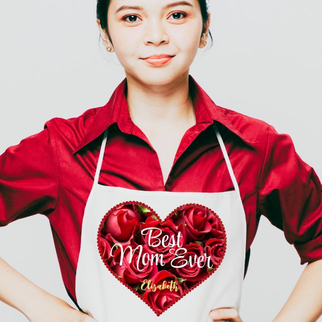 Modern Unique Best Mum Ever Red Heart Mothers Day Apron (Creator Uploaded)
