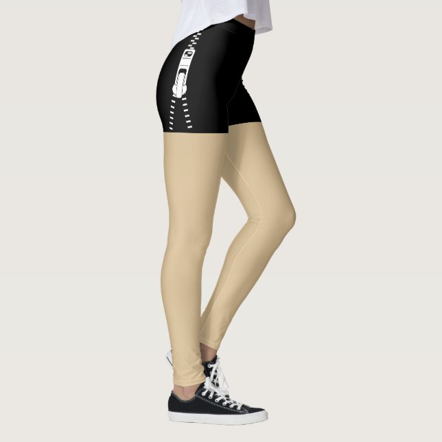 Modern unique black fake shorts with zippers leggings (Right)