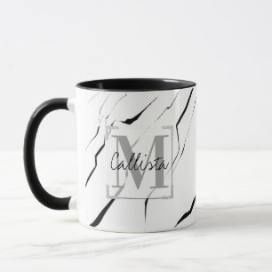 Modern Unique Black White Marble Monogram Mug