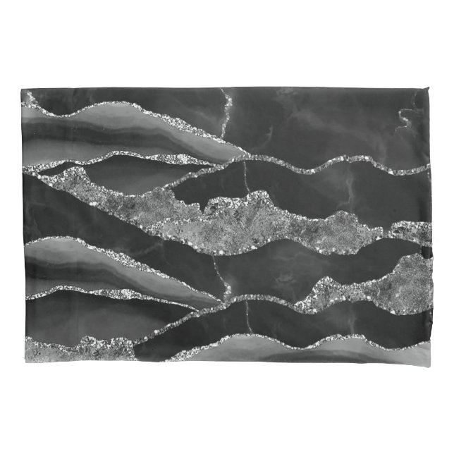 Modern Unique Black White Marble Stone Pattern Pillowcase (Front)