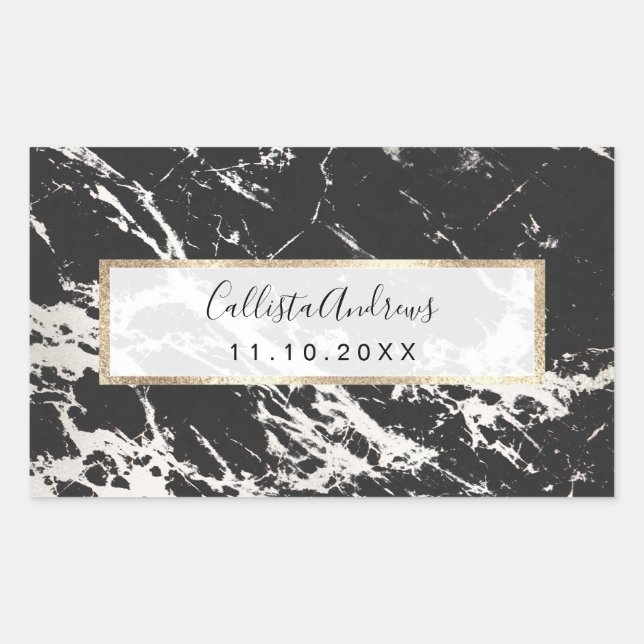 Modern Unique Black White Marble Stone Pattern Rectangular Sticker (Front)