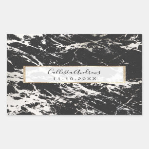 Modern Unique Black White Marble Stone Pattern Rectangular Sticker