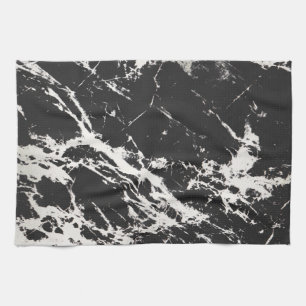 Modern Unique Black White Marble Stone Pattern Tea Towel