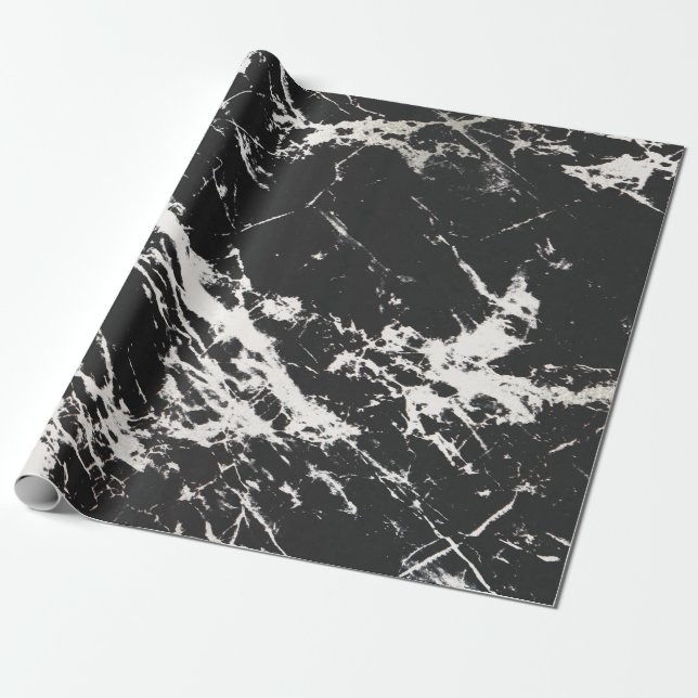 Modern Unique Black White Marble Stone Pattern Wrapping Paper (Unrolled)