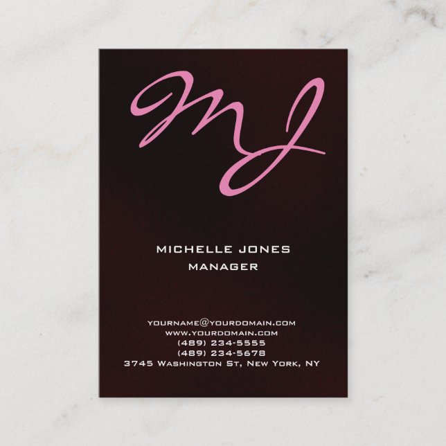 Modern unique brown red professional monogram business card (Front)