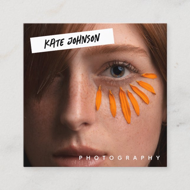 Modern Unique Business Logo Photographer Photo Square Business Card (Front)