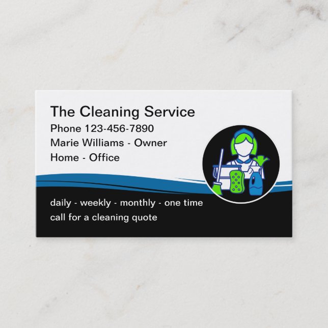 Modern Unique Cleaning Service Business Cards  (Front)