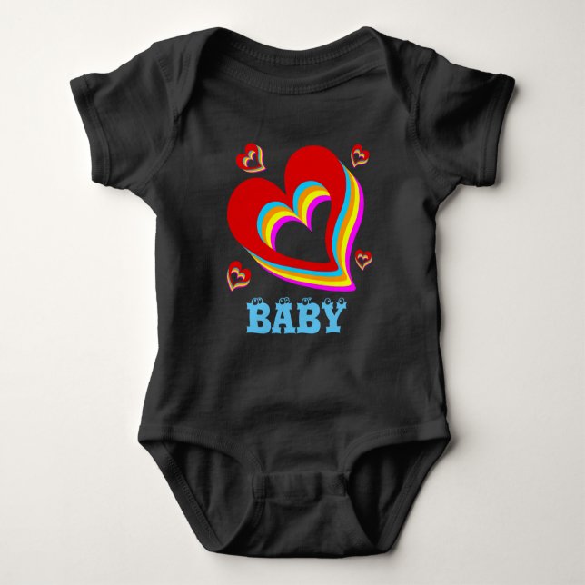 modern unique colourful heart baby customisable bodysuit (Front)