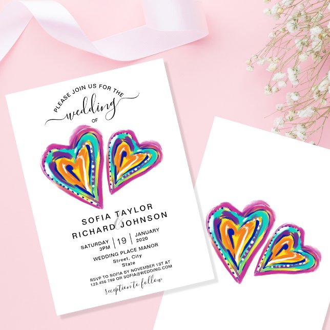 Modern Unique Colourful Heart Boho Invitation (Creator Uploaded)