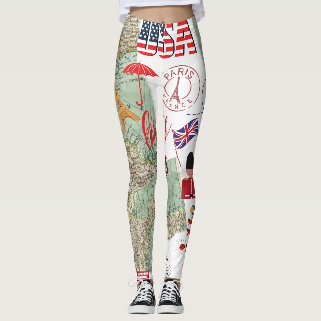 Modern Unique design World maps USA Traveller Leggings (Front)