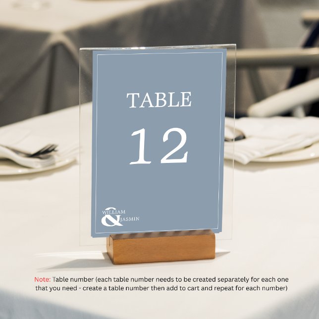 Modern Unique Dusty Blue Wedding With Names & Table Number (Creator Uploaded)