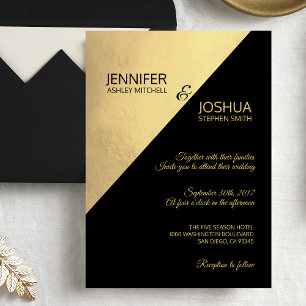 Modern Unique Elegant Black & Gold Foil Wedding Invitation