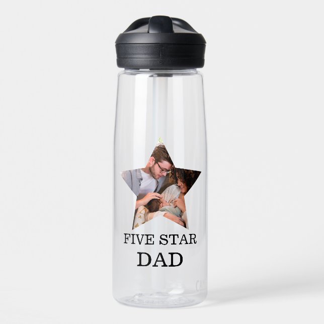 Modern Unique Fathers day Five star Dad 1 photo Water Bottle (Front)