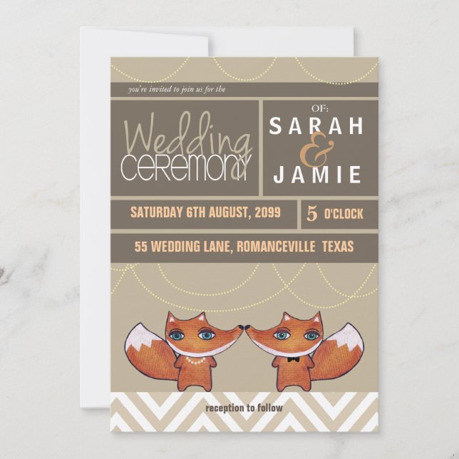 Modern Unique Foxes Wedding Couple Invite (Front)