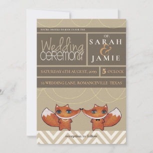 Modern Unique Foxes Wedding Couple Invite