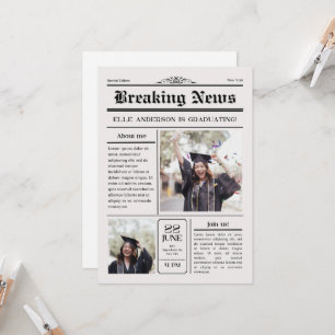 Modern Unique Fun Photo Newspaper Graduation  Invitation
