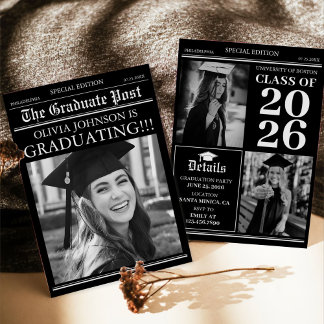 Modern Unique Fun Photo Newspaper Graduation Invitation