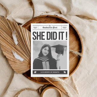 Modern unique funny photo newspaper graduation announcement