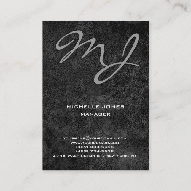 Modern unique grey professional monogram business card (Front)