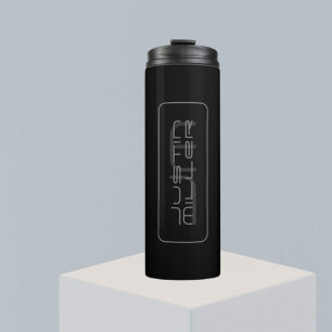 Modern Unique Name & Monogram Dark Grey & Black Thermal Tumbler