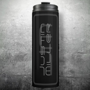 Modern Unique Name & Monogram   Dark Grey & Black Thermal Tumbler