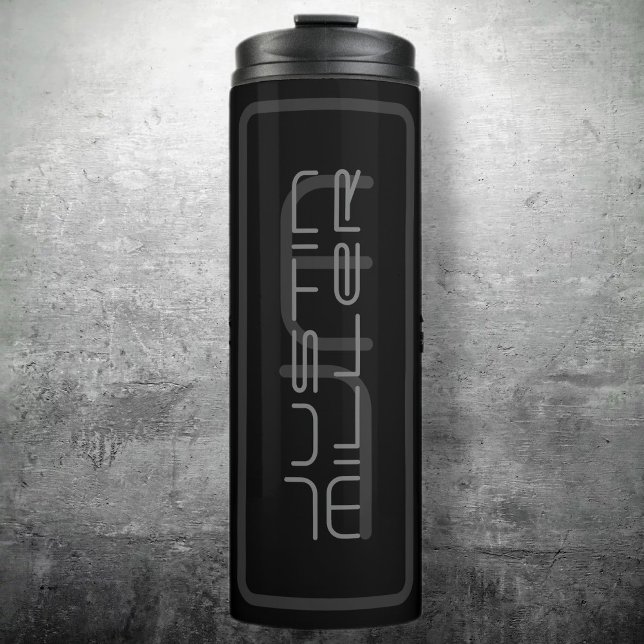 Modern Unique Name & Monogram | Dark Grey & Black Thermal Tumbler (Creator Uploaded)