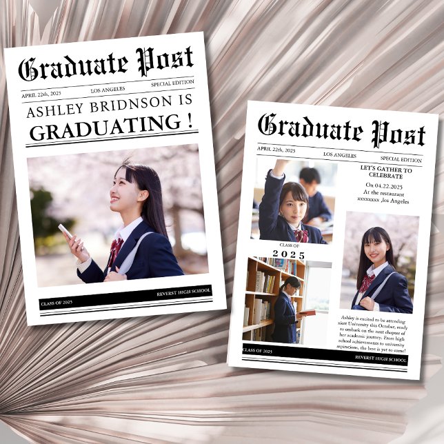 Modern unique newspaper graduation invitation (Creator Uploaded)