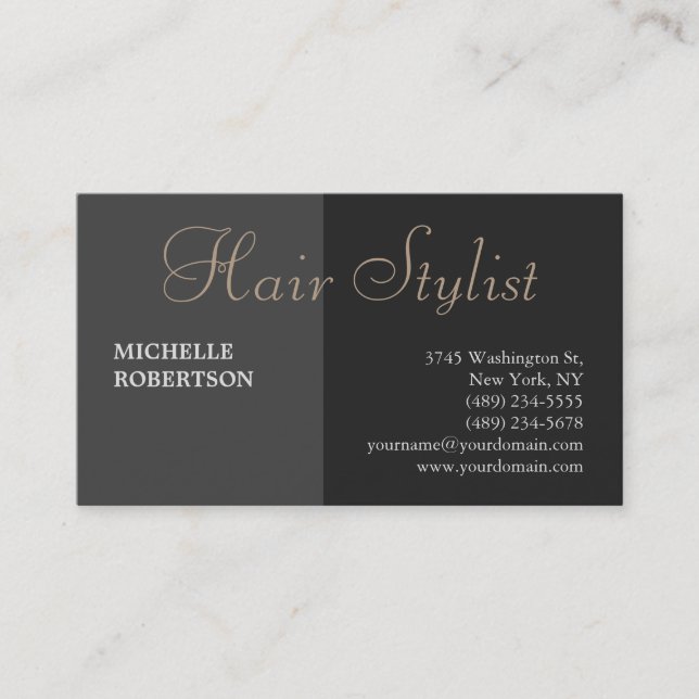 Modern Unique Red Grey Hair Stylist Business Card (Front)