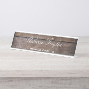 Modern Unique Rustic Wood Pattern Script   Desk Name Plate