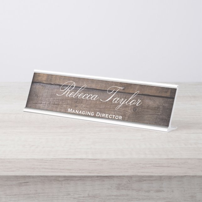 Modern Unique Rustic Wood Pattern Script   Desk Name Plate (Front)