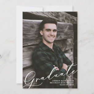 Modern Unique Script Overlay Two Photo Graduation  Announcement