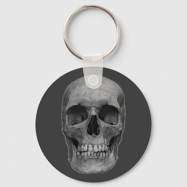 Modern Unique Trendy Greyscale Skull Keychain (Front)