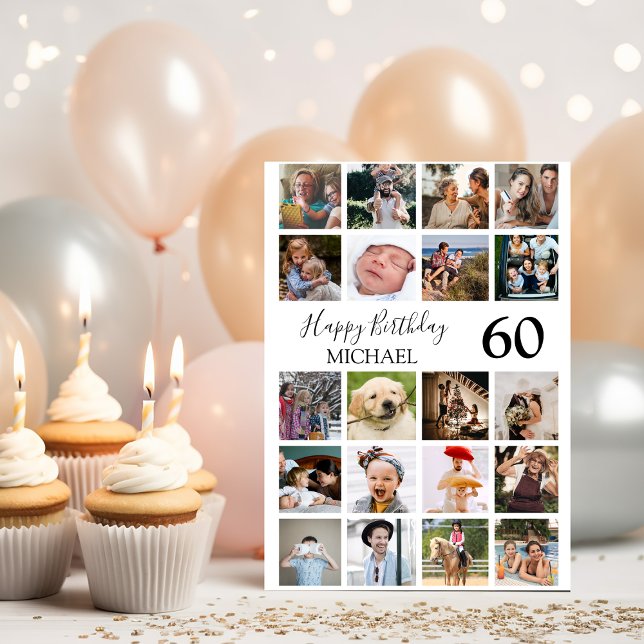 Modern Unisex 20 Photo Collage Birthday Card (Creator Uploaded)