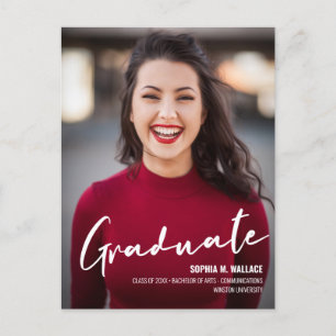 Modern University Graduate Script Custom Photo Announcement Postcard