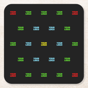 Modern Uploaded Logo or Image Pattern Template  Square Paper Coaster