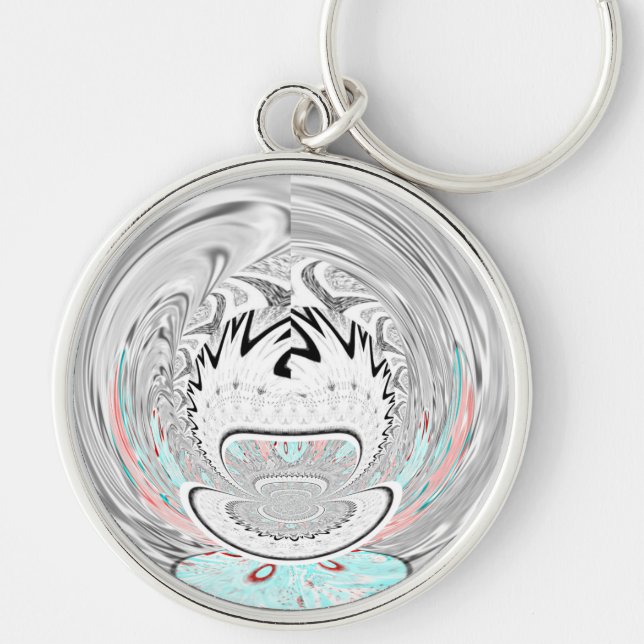 Modern Urban Ash Grey Flora Abstract Pattern Art  Key Ring (Front)