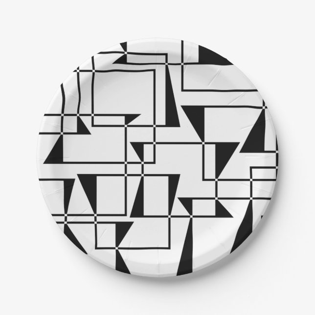 Modern, urban, bold, cool geometric pattern art paper plate (Front)