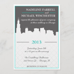 Modern Urban Chicago Skyline Wedding Invitation